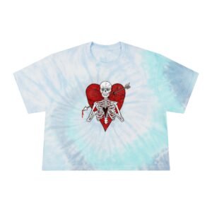 Women's Tie-Dye Skull Heart Crop Tee, Trendy T-Shirt, Festival Outfit, Summer Top, Unique Gift, Boho Style