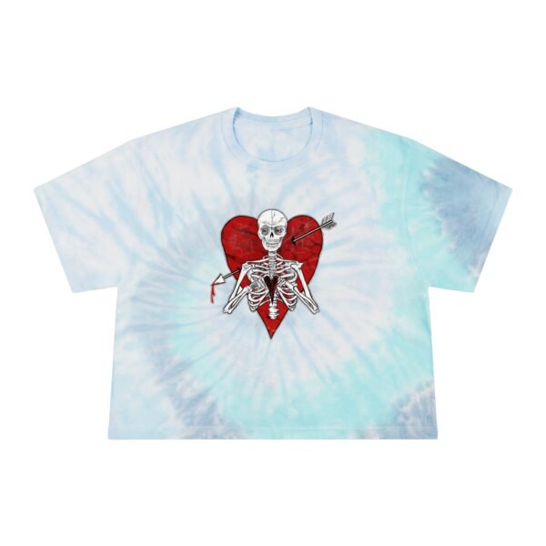 Women's Tie-Dye Skull Heart Crop Tee, Trendy T-Shirt, Festival Outfit, Summer Top, Unique Gift, Boho Style